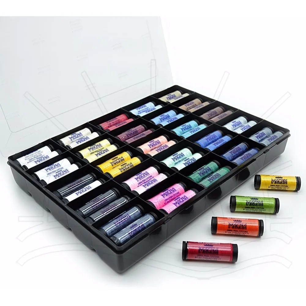 Kit Estojo Magna Com 100 Tubo Linha Costura Coloridas Coast