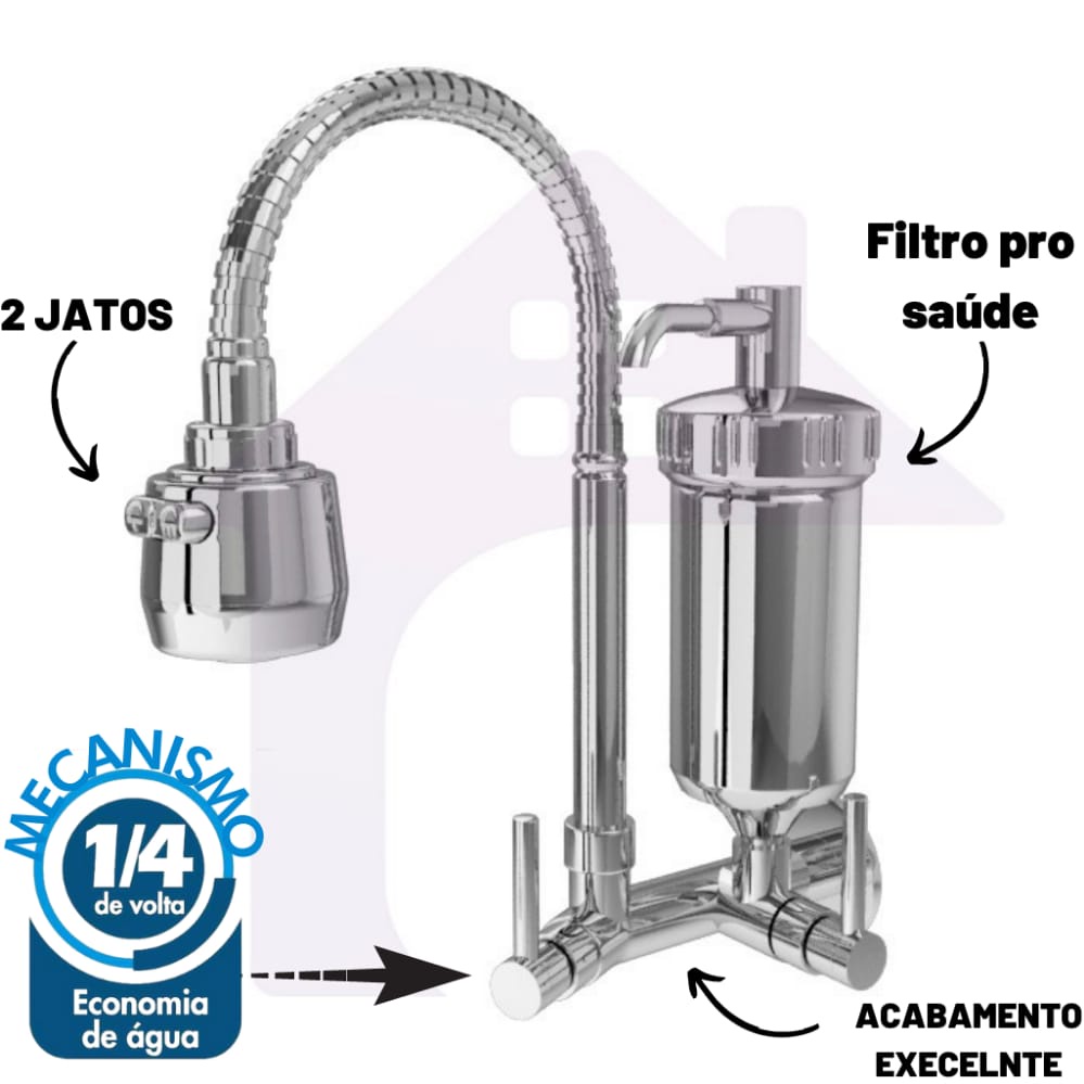 Torneira Com Filtro Cozinha Parede Gourmet Metal Inox 1/4V