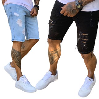 Kit 2 Bermudas Jeans Rasgada Nova Tendência Coleção Premium Moda Masculina