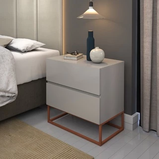 Mesa Cabeceira para Quarto 2 Gavetas Off White com Cobre