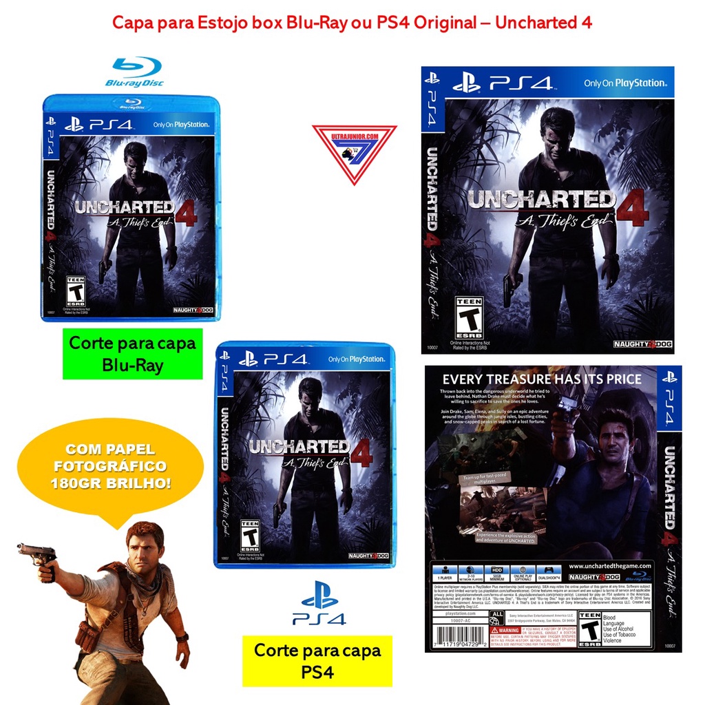 Estojo com Capa Foto Uncharted Ps4 Sem Jogo - Estojo ps4 original importado