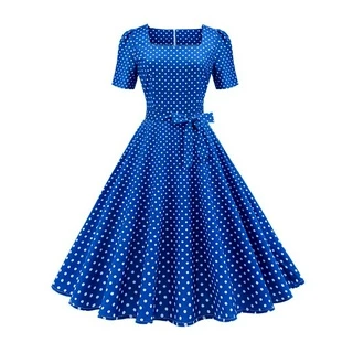 2023 Summer Quadrado Pescoço cotta slim Comprimento Do Joelho Redondo Ponto floral Estampado casual Vestido De Festa Com Cinto