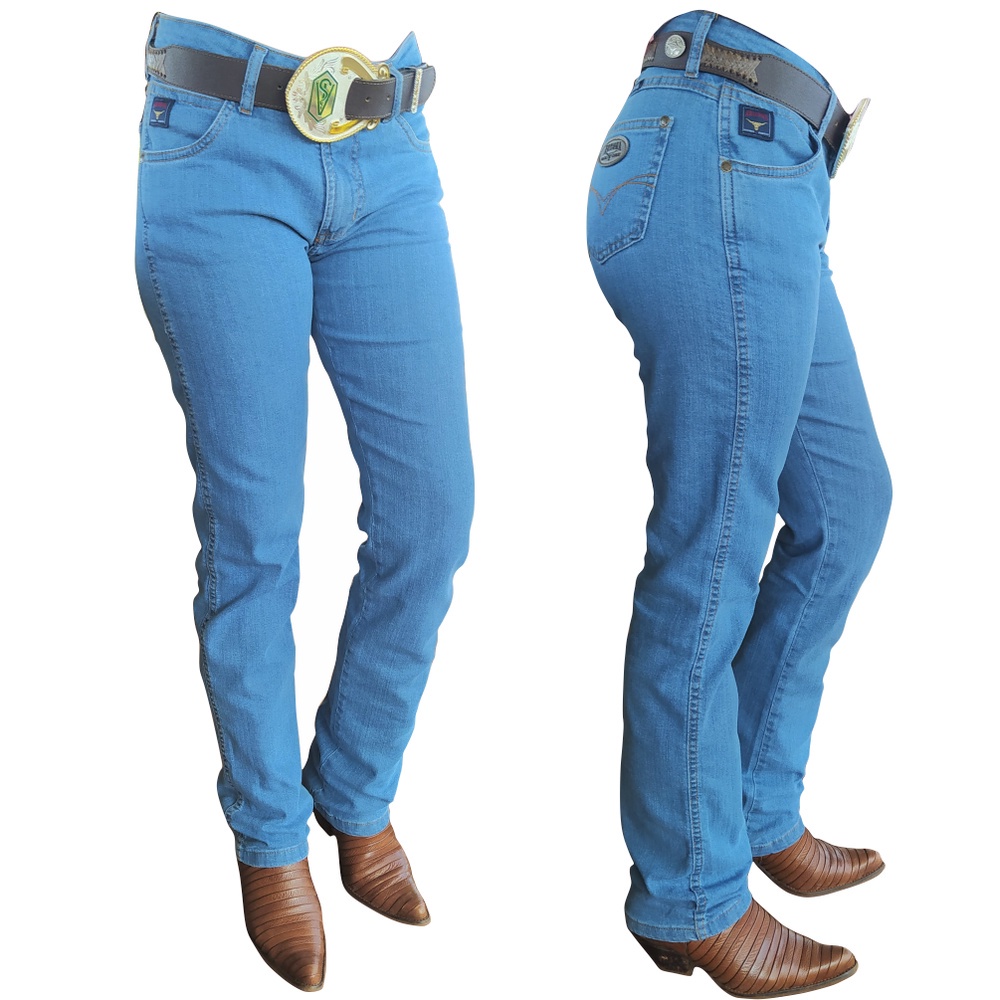 Calça Jeans country Feminina lycra Usar com Botas corte reto promoção