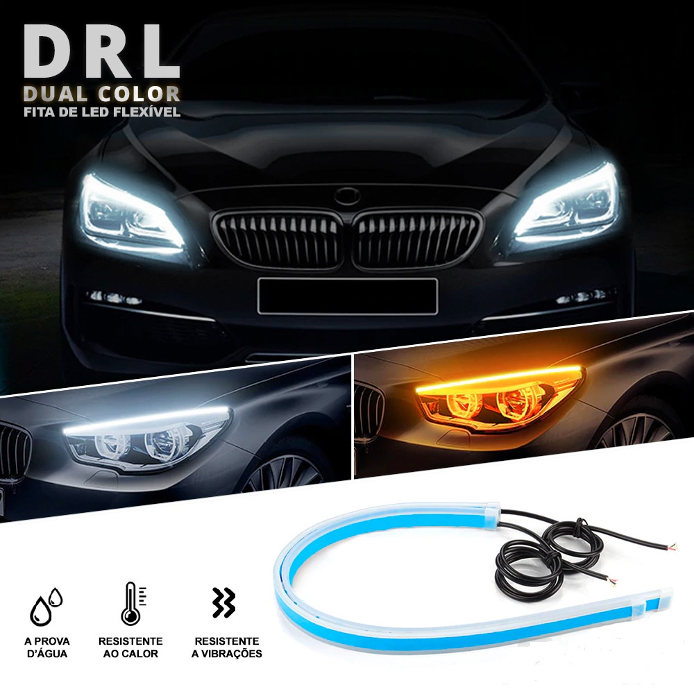 Fita Barra Led 30/45/60cm 12v Flexível Farol Drl + Seta Sequencial ...