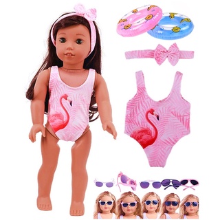Roupa Maiô Para Boneca American Girl Our Generation Adora Bebê Reborn Baby Alive Roupinha Praia Flamingo Biquíni Com Óculos Boia 41