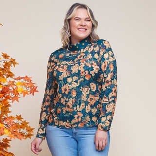 Blusa Plus Size Preta Estampa Floral