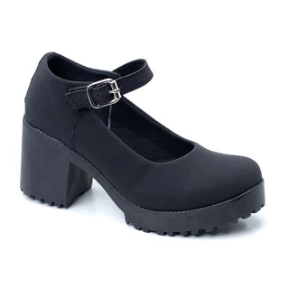 Sapato Mary Jane Feminino Salto Alto Quadrado com Fivela Ajustável