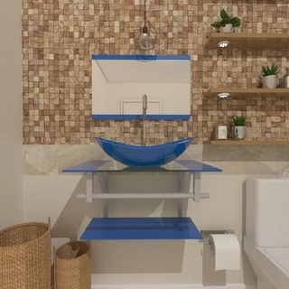 COMBO 2 EM 1 GABINETE DE VIDRO 60CM AC COM CUBA OVAL + TORNEIRA ALGARVE - AZUL