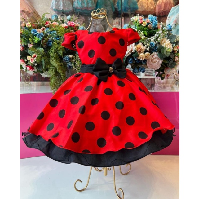 Vestido festa infantil minnie princesa minie vermelha luxo