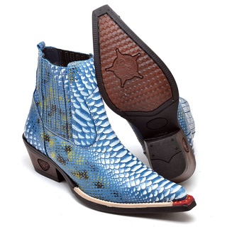 Bota Texana Country Cano Médio Em Couro Estampado Bico Fino Masculina