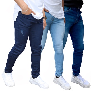 Kit 3 Calças Jeans Masculinas Super Skinny Com Elastano Lycra Revenda Promoção