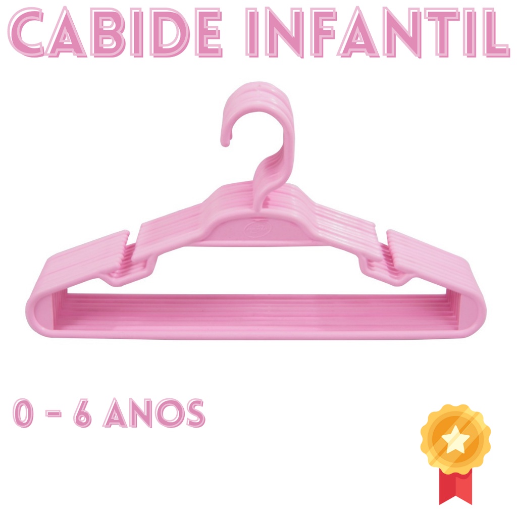 Kit 40 Unidades Cabides Infantis Reforçado Roupa Infantil Bebê Cor