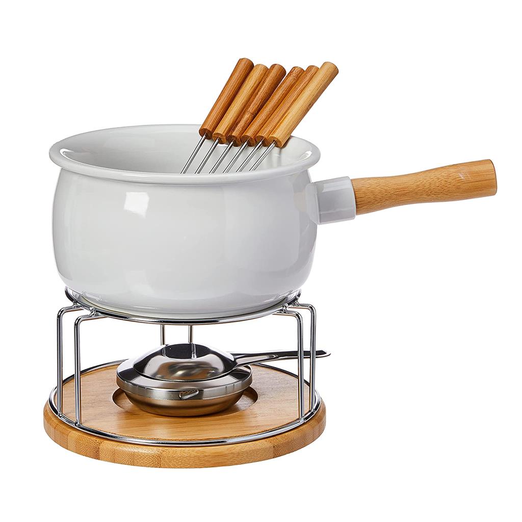 Conjunto Aparelho de Fondue Moritz Ceramica e Bambu Serve 6 Pessoas