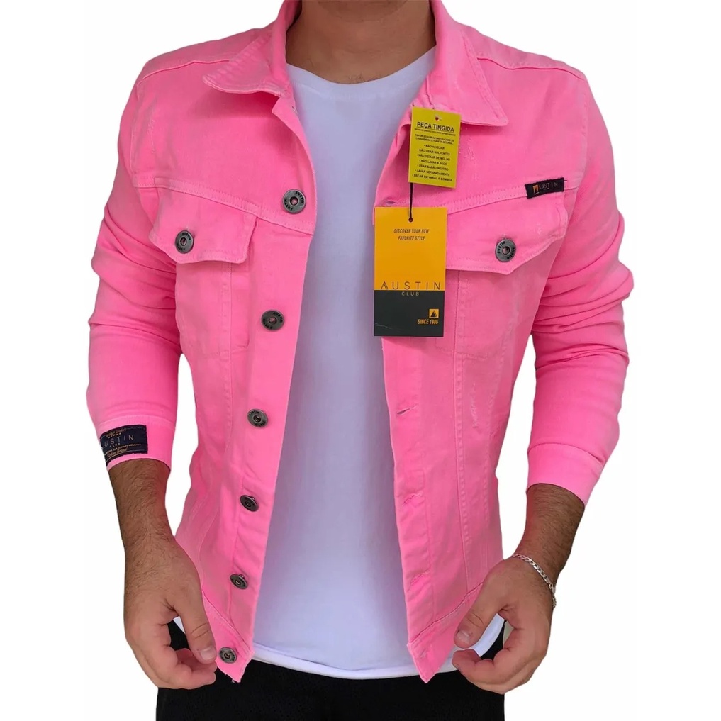 Jaqueta jeans best sale rosa masculina