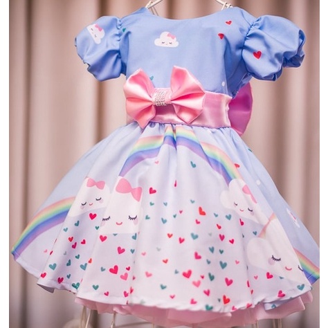 Oblee Marketplace  Vestido Infantil Princesa Temático Chuva De  Benção-Chuva de amor-Nuvem Azul