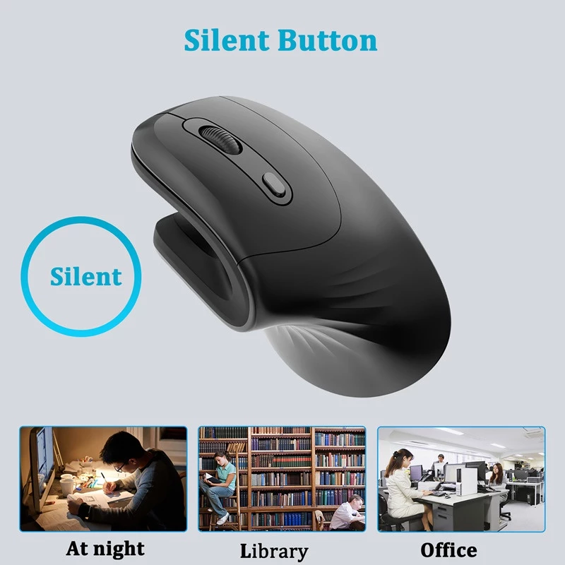 Mouse Sem Fio Ergonômico Vertical 2.4ghz 6 Botão 3200 DPI Mouse USB Recarregável Para Jogos Em PC Confortável — foto 3 de 3