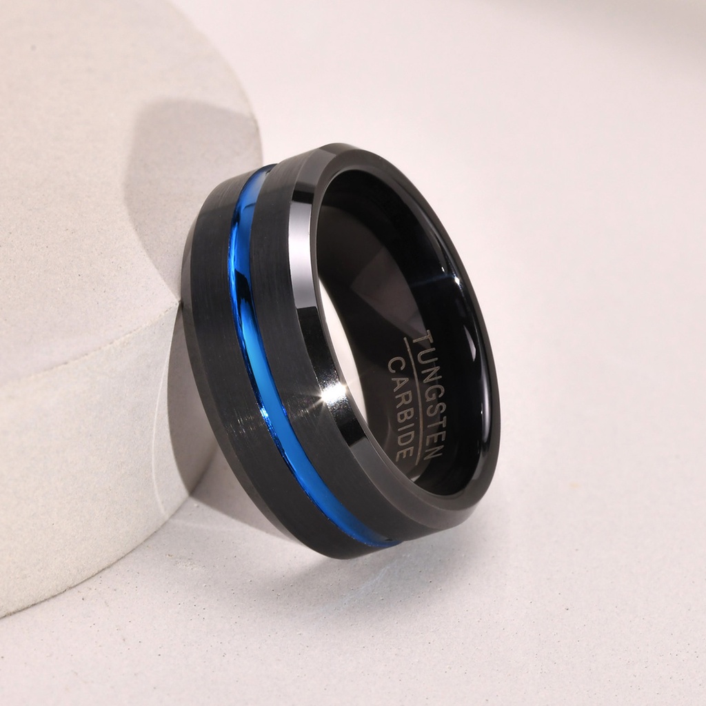 VNOX Anel Masculino De Aço Escovado/Azul/Sulco/Da Moda Para/Joias/Presente