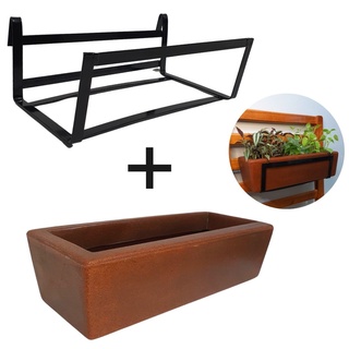 Combo Suporte de ferro + Jardineira Marrom Pendurar Plantas
