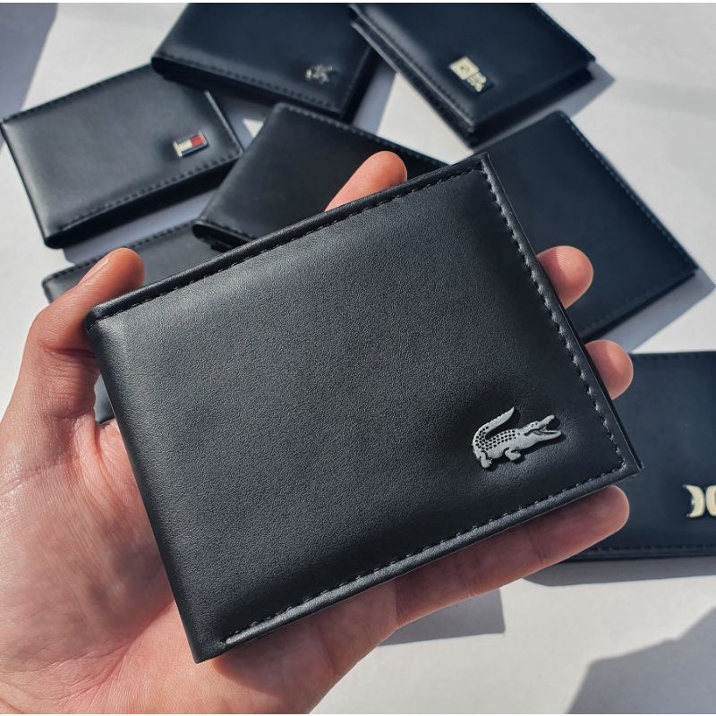 Carteira masculina de couro premium preta, porta 6 cartões, porta moedas em ziper