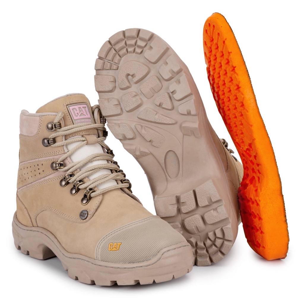 Bota caterpillar couro rosa + boné em Promoção na Americanas