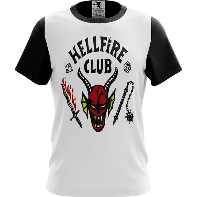 Camiseta Stranger Things Hellfire - Raglan cinza Geek Série