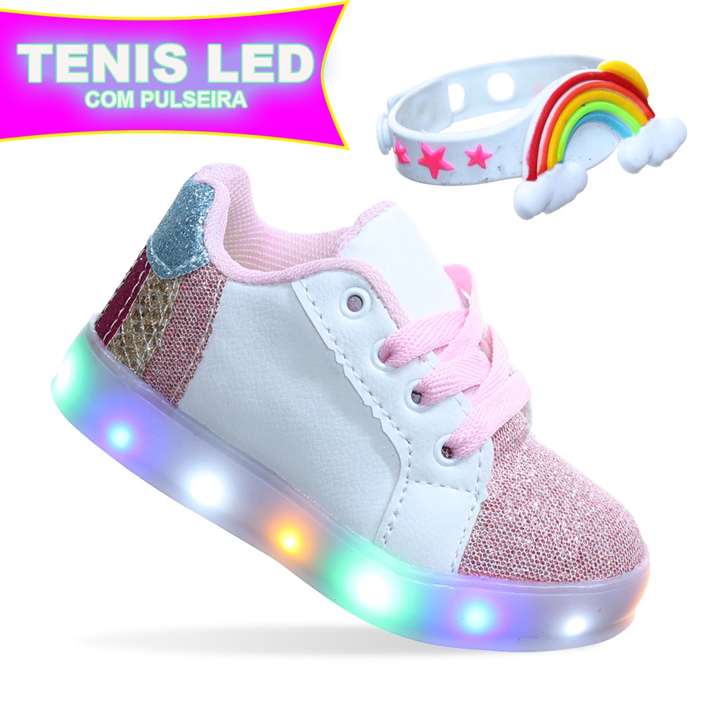 Sapatinho Tenis Hello Kitty com LED para Meninas de 1 a 5 Anos