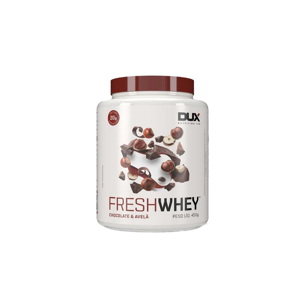 Suplemento em Pó Fresh Whey 3w Conc. Isolado Hidrolisado Chocolate belga e Avela 450g Dux Nutrition