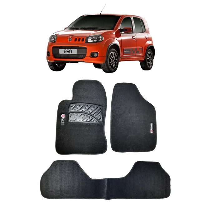 Jogo Tapete Carpete Fiat Uno Novo A Com Logo Bordado Preto Shopee Brasil