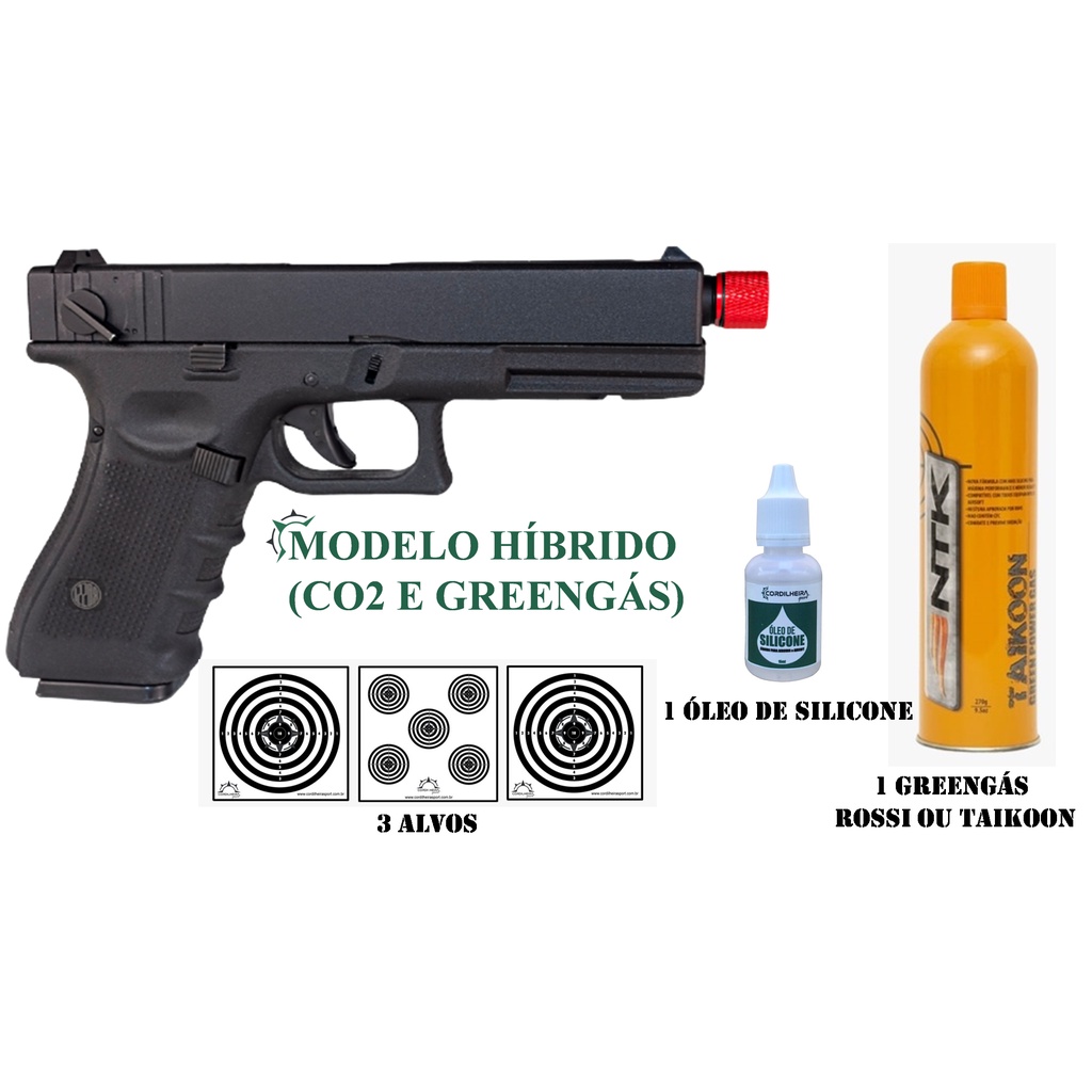 Pistola GBB Airsoft Glock Rossi R18 Metal Full Auto Blowback + 1 Green Gás + 3 Alvos + 1 Óleo de Silicone Kit 1