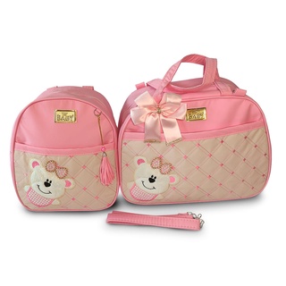 Mochila maternidade bebe menina menino miellu + trocador 2pçs rose