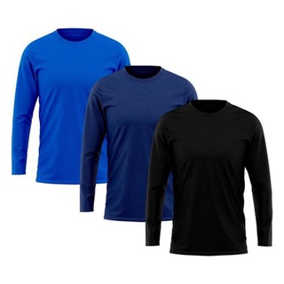 Kit 3 Camiseta Camisa Térmica Segunda Pele Manga Longa Proteção Solar UV  50+ Termica Masculina - Preto