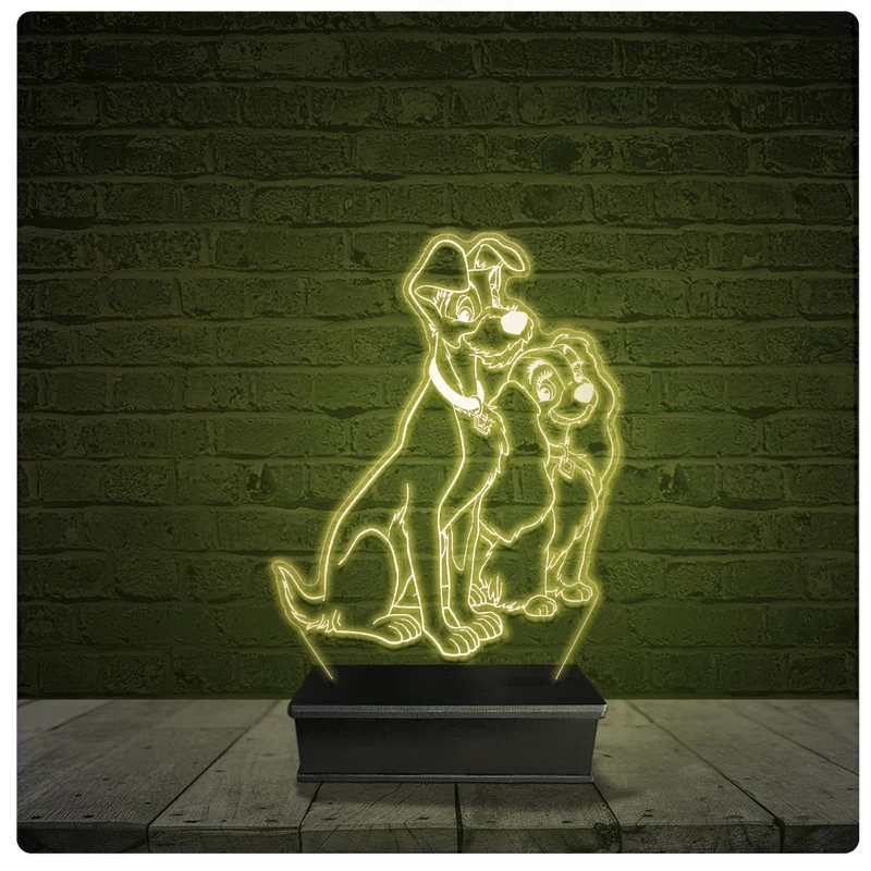 Led Luminária Acrílico Abajur - A Dama e o Vagabundo