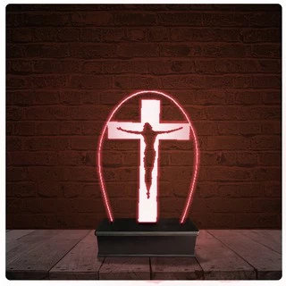 Abajur Luminária Acrílico Led - Jesus Cristo Cruz