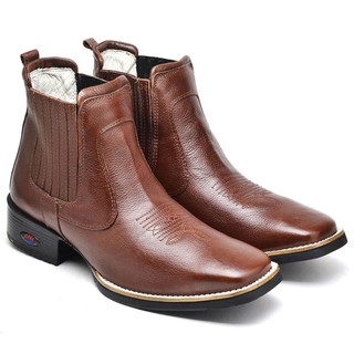 Bota Texana Bico Quadrado Masculina Em Couro Botina Country 2042-FAK