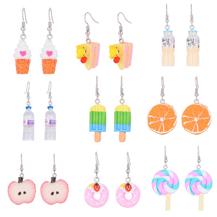 Brincos De Desenho Animado Doce Bolo De Urso Chupa-Orelha De Mulher Meninas Maçã Laranja Sorvete Praia Jóias