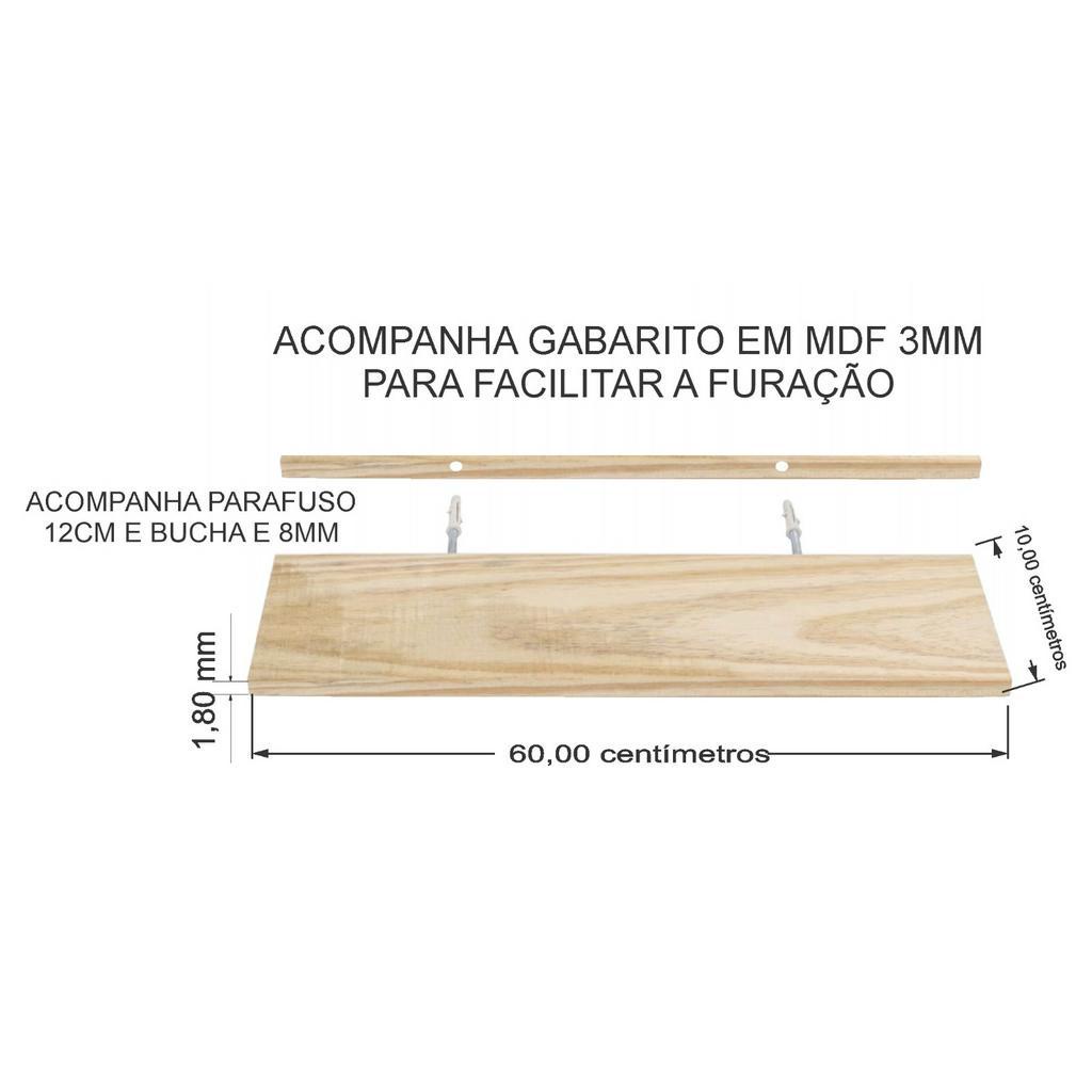 Kit 3 Prateleiras Reta Painel Pinus Com Suporte Invisível 60x10