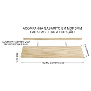 Kit 3 Prateleiras Reta Painel Pinus Com Suporte Invisível 60x10
