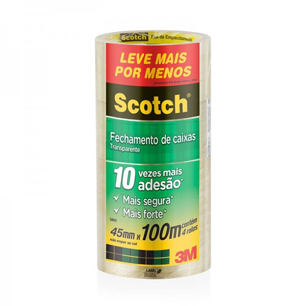 Fita De Empacotamento Scotch 3m 45x100 Transparente 04 Rolos