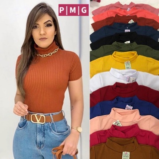 Blusa Canelada Gola Alta Com Manga - MELHOR PREÇO SUPER PROMOÇÃO