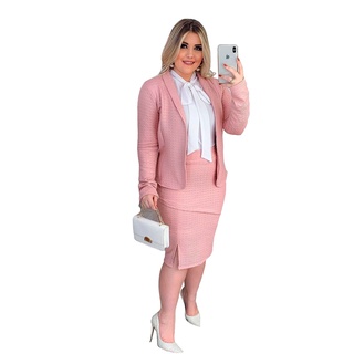 Lindo Conjunto Casaco Blazer Saia Cirrê Roupas Moda Cristã