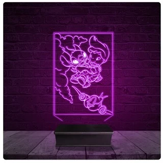 Led Luminária Acrílico Abajur - Lilo E Stich 01 Presente