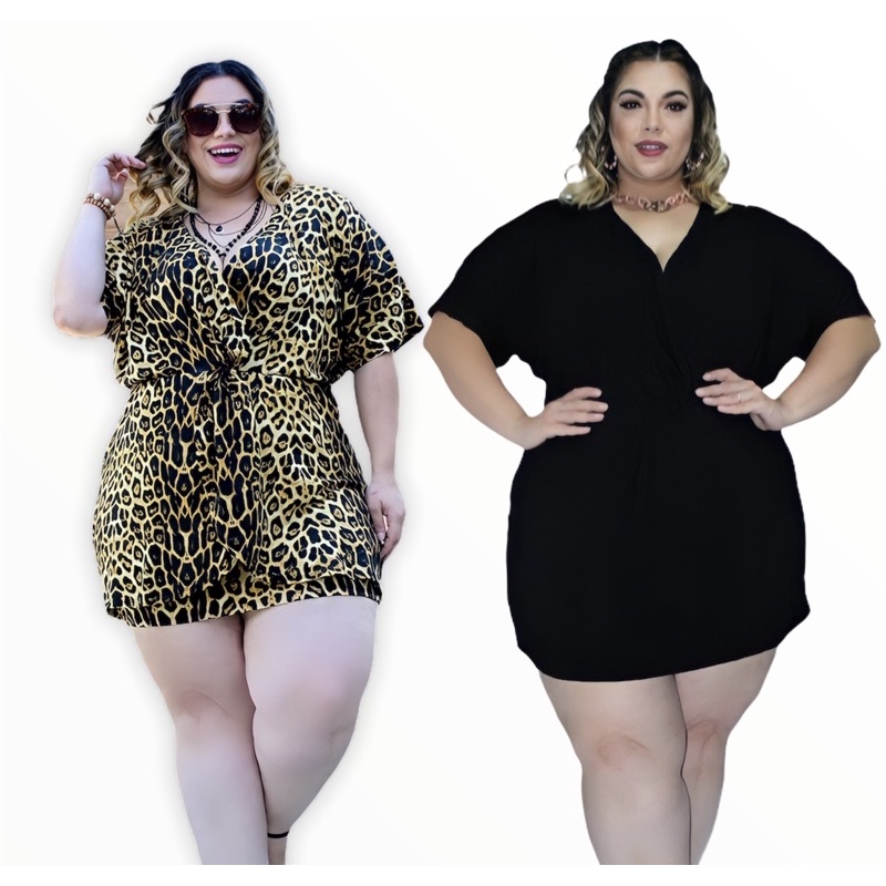 Vestido Plus size Trançado na frente lindo acinturado animal print