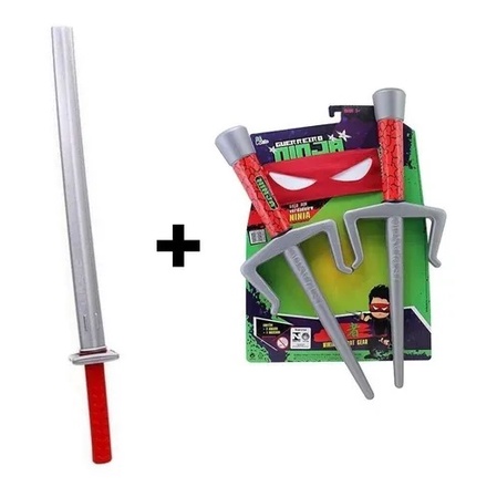 Espadas Ninja Katana Brinquedo Infantil + 2 Adagas C/ Faixa
