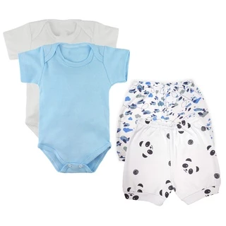 Kit Roupa de Bebê 4 Peças Body Manga Curta e Short Estampado