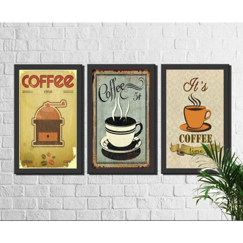 KIT 3 PLACAS DECORATIVAS 30X20 CAFÉ COM MOLDURA EM VINIL PRETA | Shopee ...