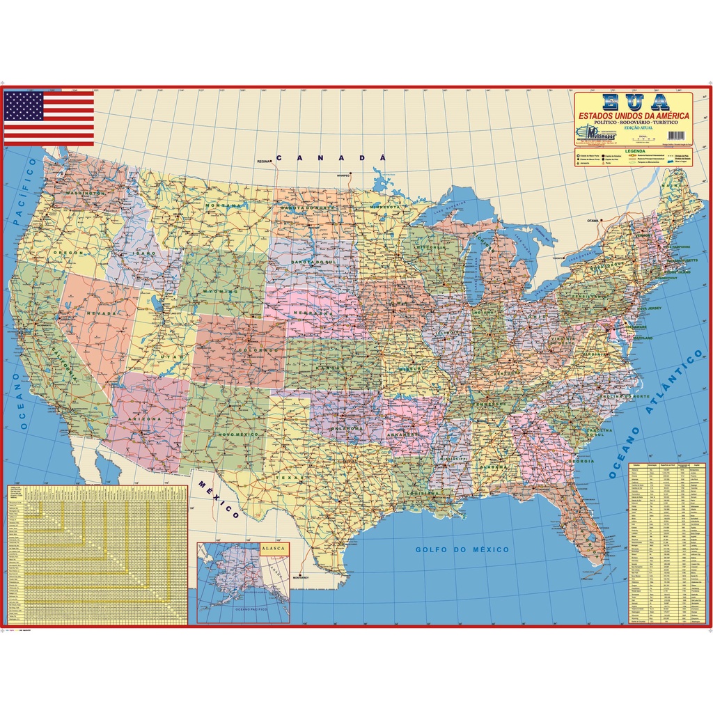 Mapa Estados Unidos Eua Usa Gigante Poster Dobrado Geografico Geografia Multimapas