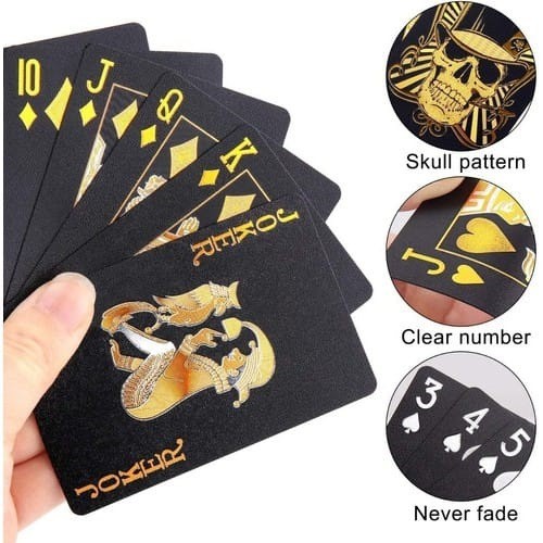 Kit 2 Baralhos Preto Black Detalhes Dourado Prata Jogo Cartas