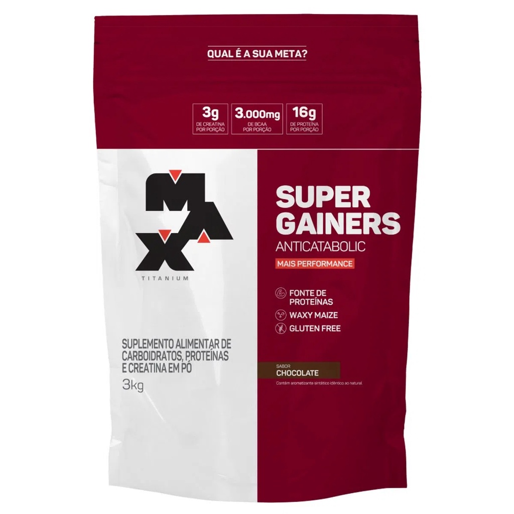 Super Gainers Anticatabolic Refil 3Kg C/ 3g de creatina – Whey Protein concentrado e isolado Max Titanium – PRODUTO ORIGINAL