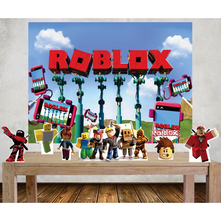 Poli banner Roblox + displays para festa decoração parede painel  aniversário festa
