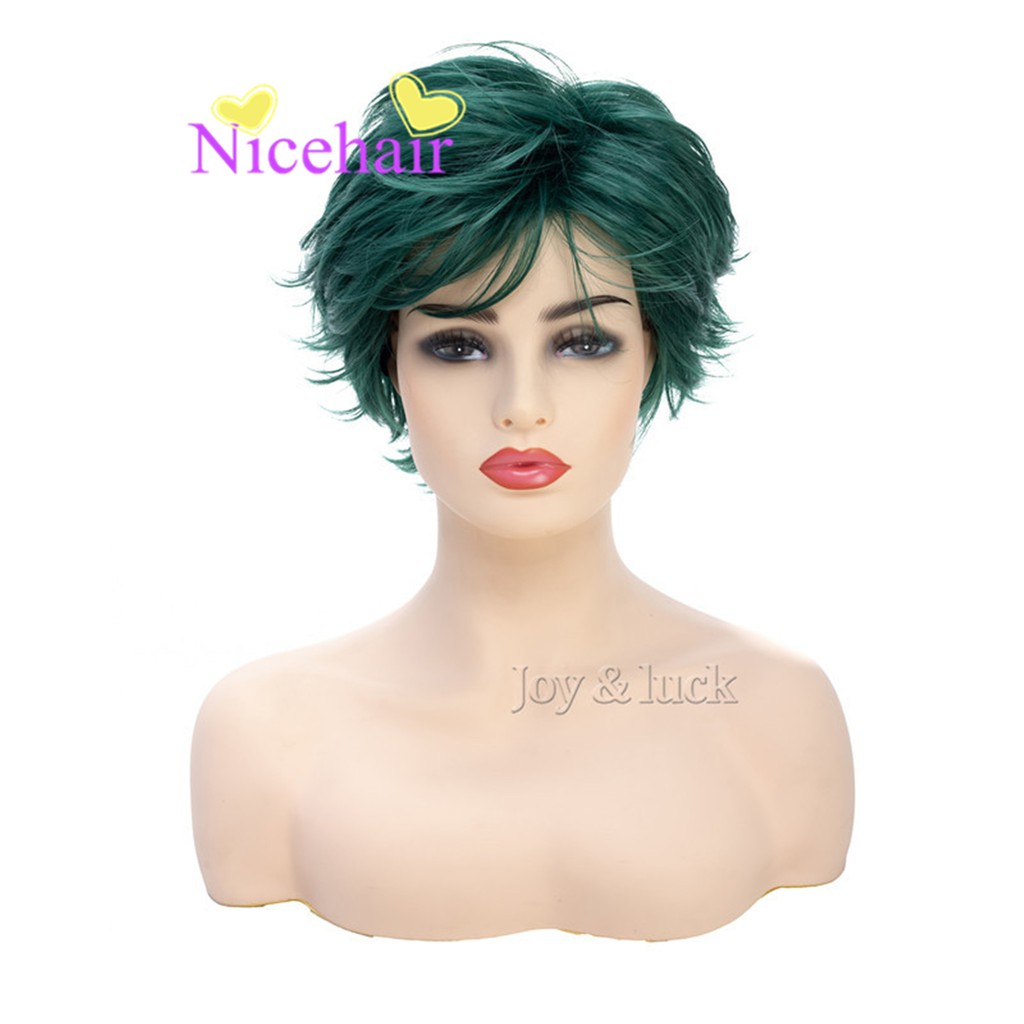 Curto Verde Escuro Peruca Sintética Masculina Peruca Cosplay Natural Reta Fofo Peruca Para A Mulher